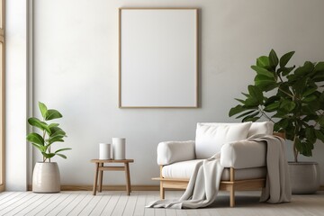 Modern Aesthetic Interior Design with Small Blank Poster Created with Generative AI