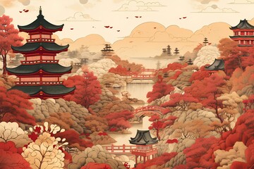 Naklejka premium 紅葉の古都 京都の景色