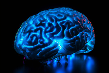 A brain glowing in blue generative AI