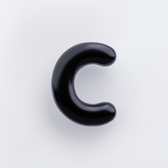 3D Black letter C with a glossy surface on a white background .