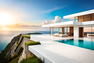 Fototapeta premium Traditional mediterranean white house with pool on
