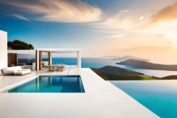 Fototapeta premium Traditional mediterranean white house with pool on