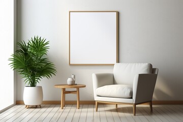 Modern Aesthetic Interior Design with Small Blank Poster Created with Generative AI