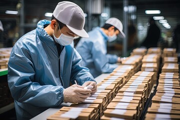 manufacturing process in a Chinese modern factory, including assembly lines, quality control, Generated with AI - obrazy, fototapety, plakaty