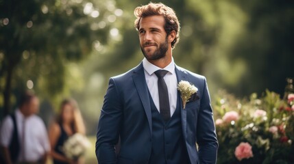 A candid summer wedding photo of the groom looking his bride, surrounded by nature, exudes his authentic happiness, capturing this milestone moment