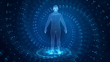 Fototapeta na wymiar 3D high-tech holographic human rotating with mystical psychic energy