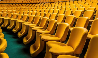 Naklejka premium Yellow plastic chairs on sports field podium