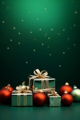Fototapeta na wymiar Christmas decorations background with gift box with empty copy space Generative AI