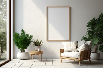 Modern Aesthetic Interior Design with Small Blank Poster Created with Generative AI