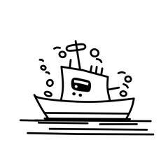 ship line illustration design on a white background