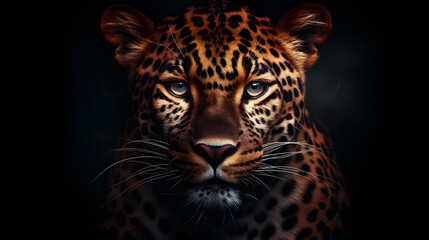 Portrait of a beautiful jaguar on a black background.