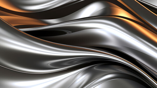 Abstract 3D silver metal shiny background with waves modern and elegant