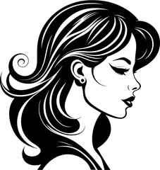 A stunning vector illustration of a young woman's face, exuding grace and beauty. This meticulously crafted artwork showcases intricate details, from flawless skin to captivating eyes and luscious hai