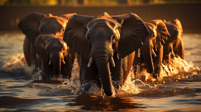 elephant in water UHD wallpaper Stock Photographic Image