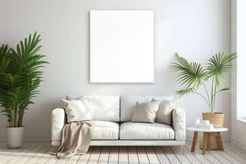 Modern Aesthetic Interior Design with Small Blank Poster Created with Generative AI