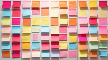 collection of colorful sticky notes arranged in an artful display ideal for marketing, stationery, and organization-related projects.