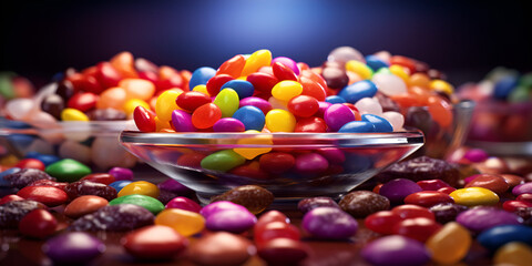 Fototapeta na wymiar Indulgent Joy: Glass Bowl Overflowing with Candy