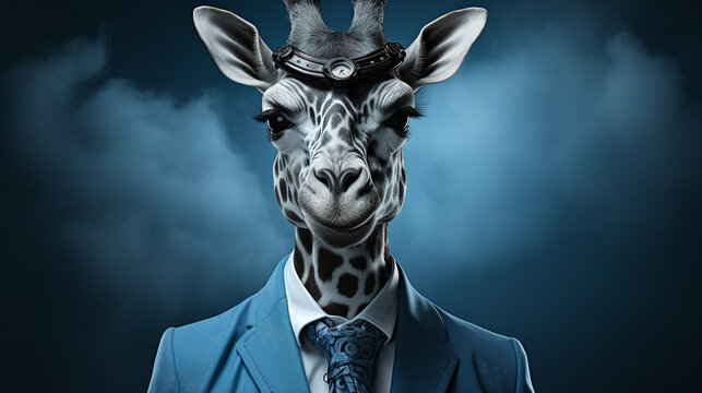 giraffe head in suit  UHD wallpaper Stock Photographic Image