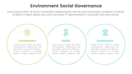 esg environmental social and governance infographic 3 point stage template with big circle outline union concept for slide presentation
