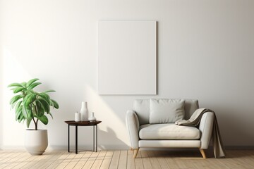 Modern Aesthetic Interior Design with Small Blank Poster Created with Generative AI