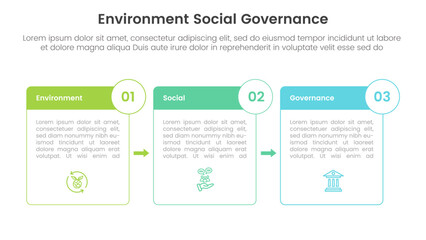 Fototapeta na wymiar esg environmental social and governance infographic 3 point stage template with box outline and badge arrow concept for slide presentation