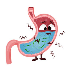 Helicobacter pylori in cartoon stomach character