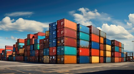container ship cargo containers in logistics port terminal, background of shipping goods by ship
