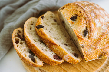 Homemade round bread with olives