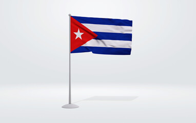 Fototapeta premium 3D illustration of a Cuban flag extended on a flagpole and a studio backdrop in the background.
