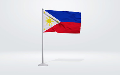 3D illustration of a Philippine flag extended on a flagpole and a studio backdrop in the background.