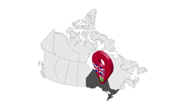Location Ontario on map Canada. 3d Ontario flag map marker location pin. Map of  Canada showing different parts. Animated map Provinces of Canada. 4K.  Video