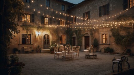 Fototapeta premium Natural and boho chic style wedding decoration in a french mansion 