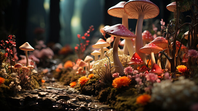 mushrooms in the forest UHD wallpaper Stock Photographic Image