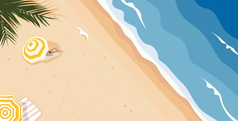 Fototapeta na wymiar vector beach background, relaxing with a beach umbrella enjoying the beautiful waves