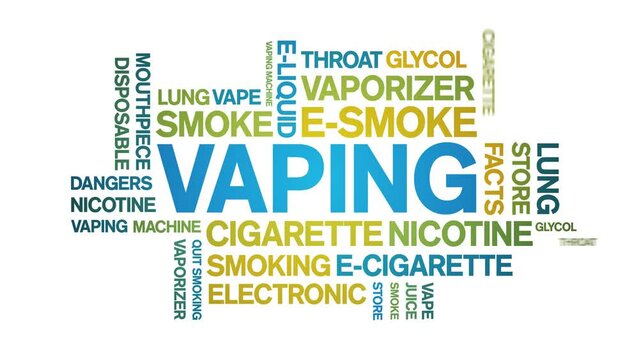 Vaping animated tag word cloud;text design animation kinetic typography seamless loop.