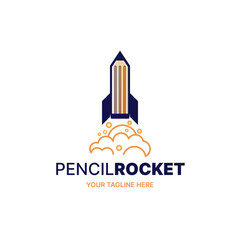 Rocket Pencil Logo Design Icon vector illustration