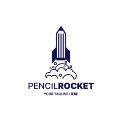 Rocket Pencil Logo Design Icon illustration