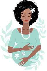 Young pretty african pregnant woman with botanical details