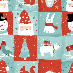 Lovely christmas seamless pattern, cute characters and decoration, great for wrapping paper, textiles, banners, wallpapers - vector design