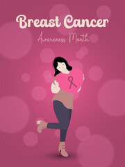 Breast Cancer Awareness Month October Poster Design. The background for the pink color is a Cancer Awareness Month vector illustration.