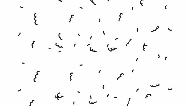 Falling confetti backdrop bw cartoon animation. Celebration background 4K video motion graphic. Paper streamers party. Congratulations 2D monochrome line animated elements isolated on white background