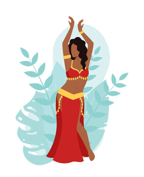 red belly dancer performing with leaves clip art preview