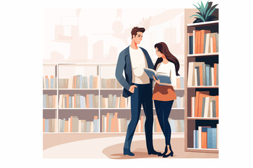 couple in bookstore vector flat minimalistic isolated illustration
