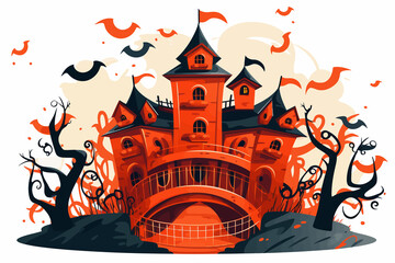 Haunted House Ride amusement ride vector flat isolated illustration