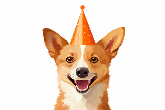happy dog wering birthday cone hat vector flat isolated illustration