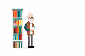 old man in bookstore vector flat minimalistic isolated illustration