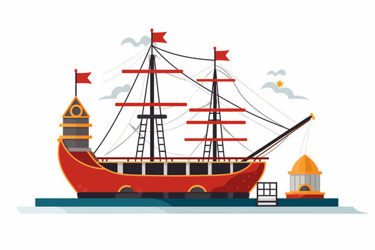 Pirate Ship amusement ride vector flat isolated illustration