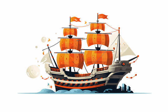 Pirate Ship amusement ride vector flat isolated illustration