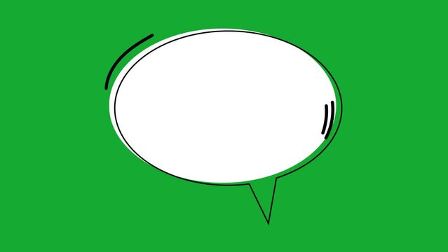 Speech bubble on green screen chroma key background. Animated white chat balloon. Useful for comics and cartoons.