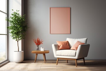 Modern Aesthetic Interior Design with Small Blank Poster Created with Generative AI